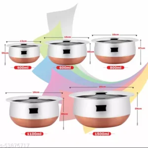 Handi Set Copper Bottom Handi Set of 5pc pcs Piece Kitchen Serving, Cooking Bowl