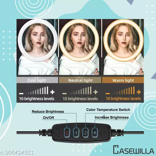 Casewilla 10 inch Big LED Selfie Ring Light with Tripod Stand 7 Feet | 3 light mode Ring Flash Casewilla 10 inch Big LED Selfie Ring Light with Tripod Stand 7 Feet | 3 light mode Ring Flash