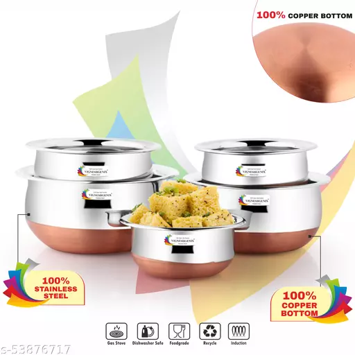 Handi Set Copper Bottom Handi Set of 5pc pcs Piece Kitchen Serving, Cooking Bowl Handi Set Copper Bottom Handi Set of 5pc pcs Piece Kitchen Serving, Cooking Bowl